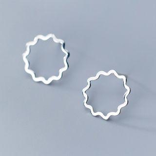 925 Sterling Silver Wavy Hoop Earring Silver - One Size