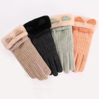 Faux Fur Plaid Touchscreen Gloves