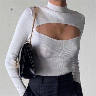 Cutout-front Mock-neck Knit Top