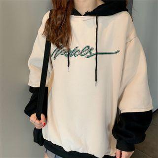 Letter Embroidered Layered Hoodie