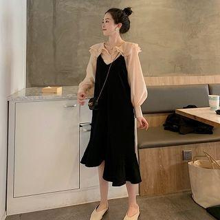 Layered Collar Blouse / Spaghetti-strap Dress