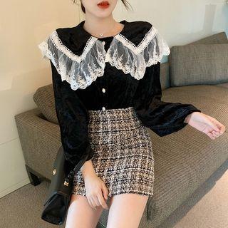 Velvet Panel Lace Blouse