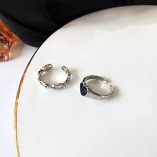 Set: Heart / Alloy Open Ring (various Designs) Ring - Set Of 2 - Silver - One Size