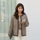 Buttoned Checked Knit Cardigan