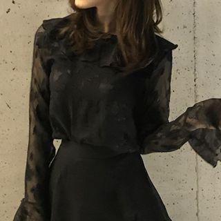 Lace Print Long-sleeve Top