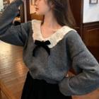 Lace Trim Bow Detail Sweater Gray - One Size