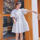 Bubble Sleeve Embossed Oversized Mini A-line Dress