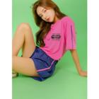 Letter-printed Piped Cotton T-shirt