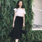 Set: Flutter Sleeve One Shoulder Top + Pleated A-line Skirt