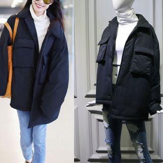 Set: Loose-fit Padded Jacket + Turtleneck Knit Top