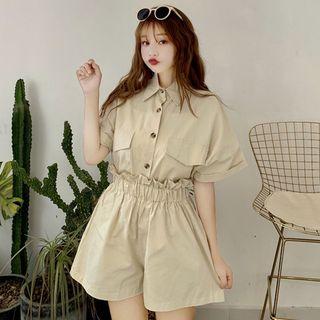 Set: Pocket Detail Elbow-sleeve Shirt + Shorts