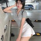 Short-sleeve Plain Polo Shirt / Side-slit Skort