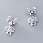 925 Sterling Silver Rhinestone Bear Earring 1 Pair - S925 Silver Earrings - Silver - One Size