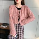 Long-sleeve Drawstring Plain T-shirt / Knit Cardigan