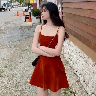 Spaghetti Strap Mini Velvet Dress