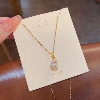 Gourd Rhinestone Pendant Stainless Steel Necklace X403 - Gold - One Size