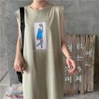 Printed Linen Blend Maxi Tank Dress
