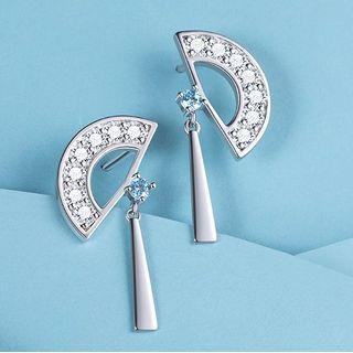 Rhinestone Fan Drop Earring 1 Pair - Earring - Silver - One Size