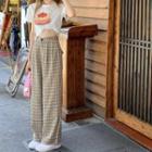 Short-sleeve Graphic Print T-shirt / Plaid Wide Leg Pants