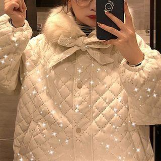 Faux-fur Trim Padded Jacket As Shown In Figure - One Size