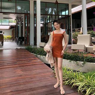 Spaghetti Strap Mini Sheath Dress Orange - One Size