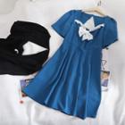 Short-sleeve Contrast Ribbon A-line Dress