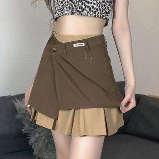 Set: Asymmetrical Mini A-line Skirt + Pleated Skirt