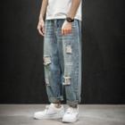 High-waist Distressed Lettering Jeans