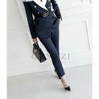 Set: Two-tone Pinstriped Blazer + Straight-cut Pants