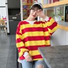 Long Sleeve Round Neck Striped Loose-fit Top