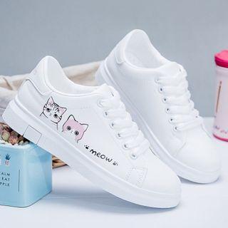 Cat Print Sneakers Gray Cat - White - 38