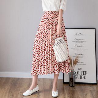 Printed High-waist Midi A-line Skirt