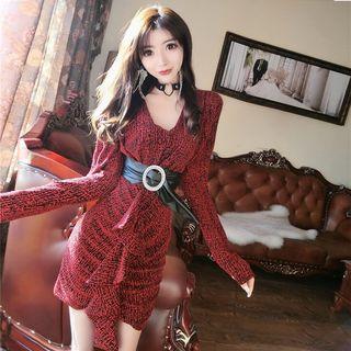 Ruffle Long-sleeve Mini T-shirt Dress
