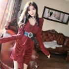 Ruffle Long-sleeve Mini T-shirt Dress