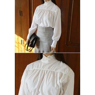 Frill-neck Half-placket Blouse