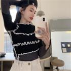 Long-sleeve Two-tone Slim-fit Top