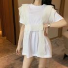 Short-sleeve Pleated Trim Mini Dress