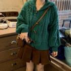Cable Knit Toggle Knit Jacket / Plain High-waist Accordion Pleat Mini Skirt