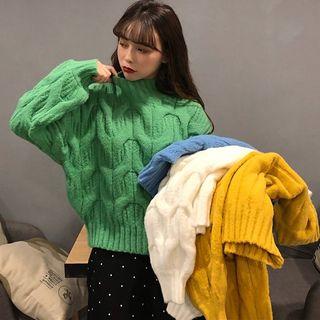 High Neck Cropped Cable Knit Top