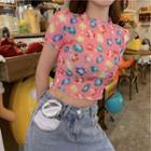 Short-sleeve Print T-shirt Pink - One Size