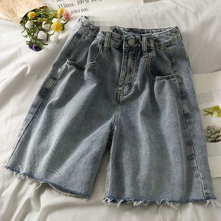 Adjustable High-waist Straight-cut Denim Shorts