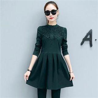 Set: Ruffled Pleated Long Top + Pants