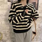 Long-sleeve Sailor Collared Striped Sweater