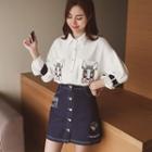 Set: 3/4-sleeve Shirt + Denim Skirt