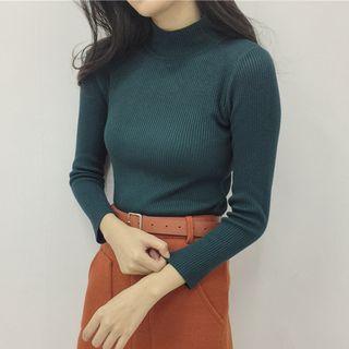Mock-neck Plain Slim Knitted Sweater
