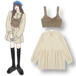 Sleeveless Crop Top / Plain Loose-fit Dress