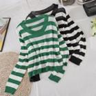 Round-neck Striped Color Panel Knit Long-sleeve Top