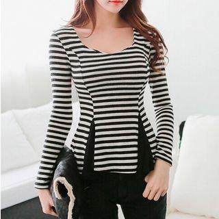 Long-sleeve Striped Top White - One Size