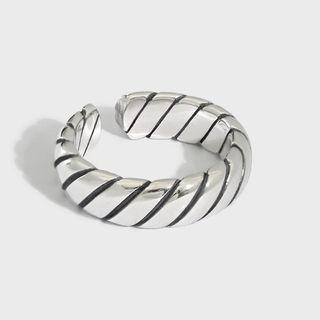 Sterling Silver Open Ring Black Stripes - Transparent - One Size