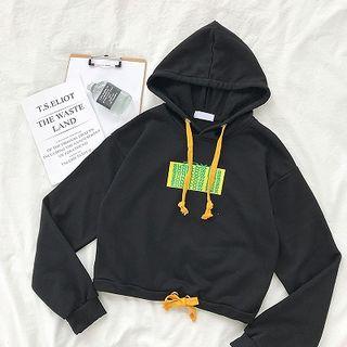 Lettering Printed Lace-up Long-sleeve Hoodie